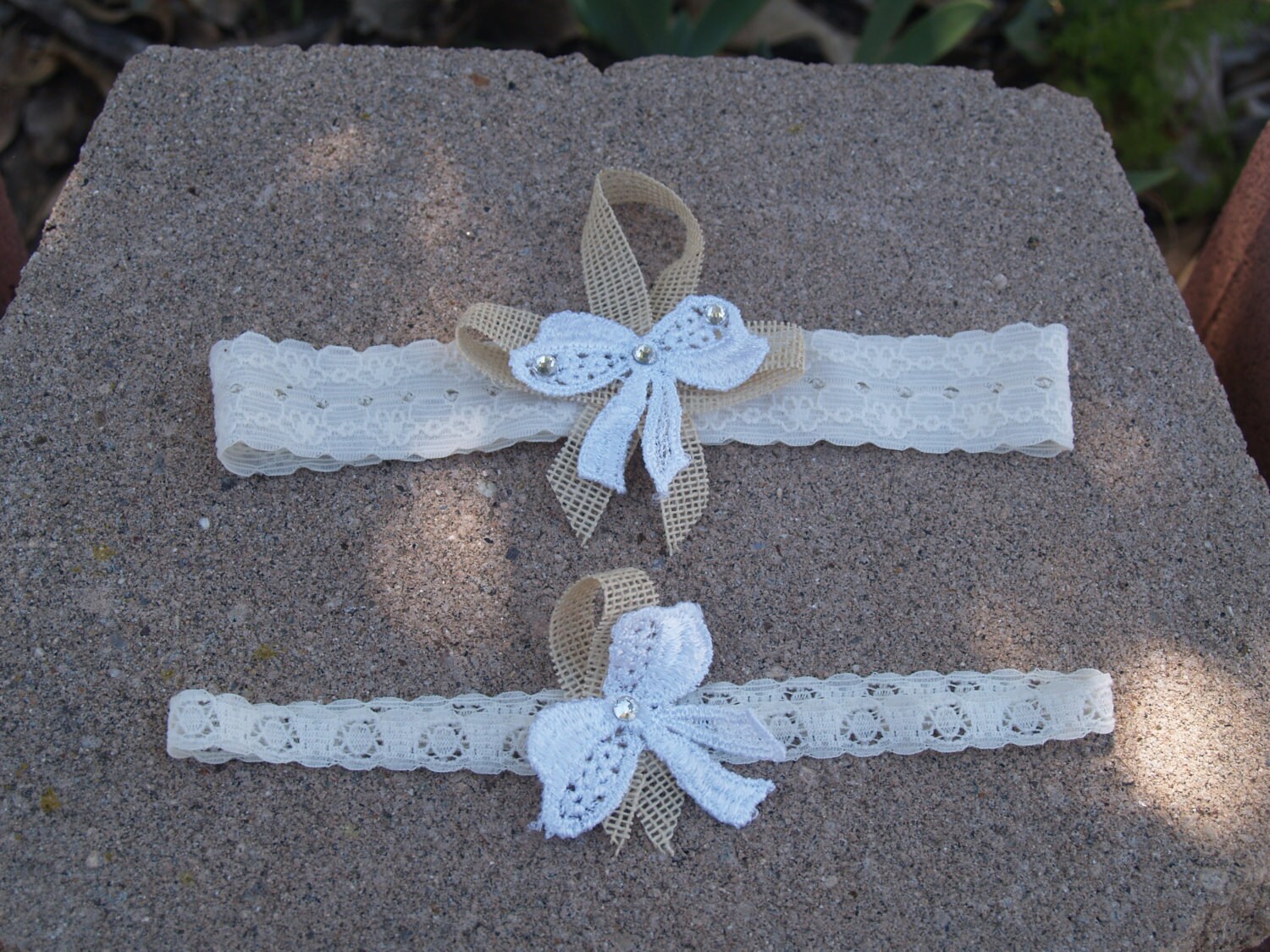 ?HP? Burlap & Lace Wedding Bridal Garter Set Bridal_Garter_-_Pearl_Icon_12.  main image 4