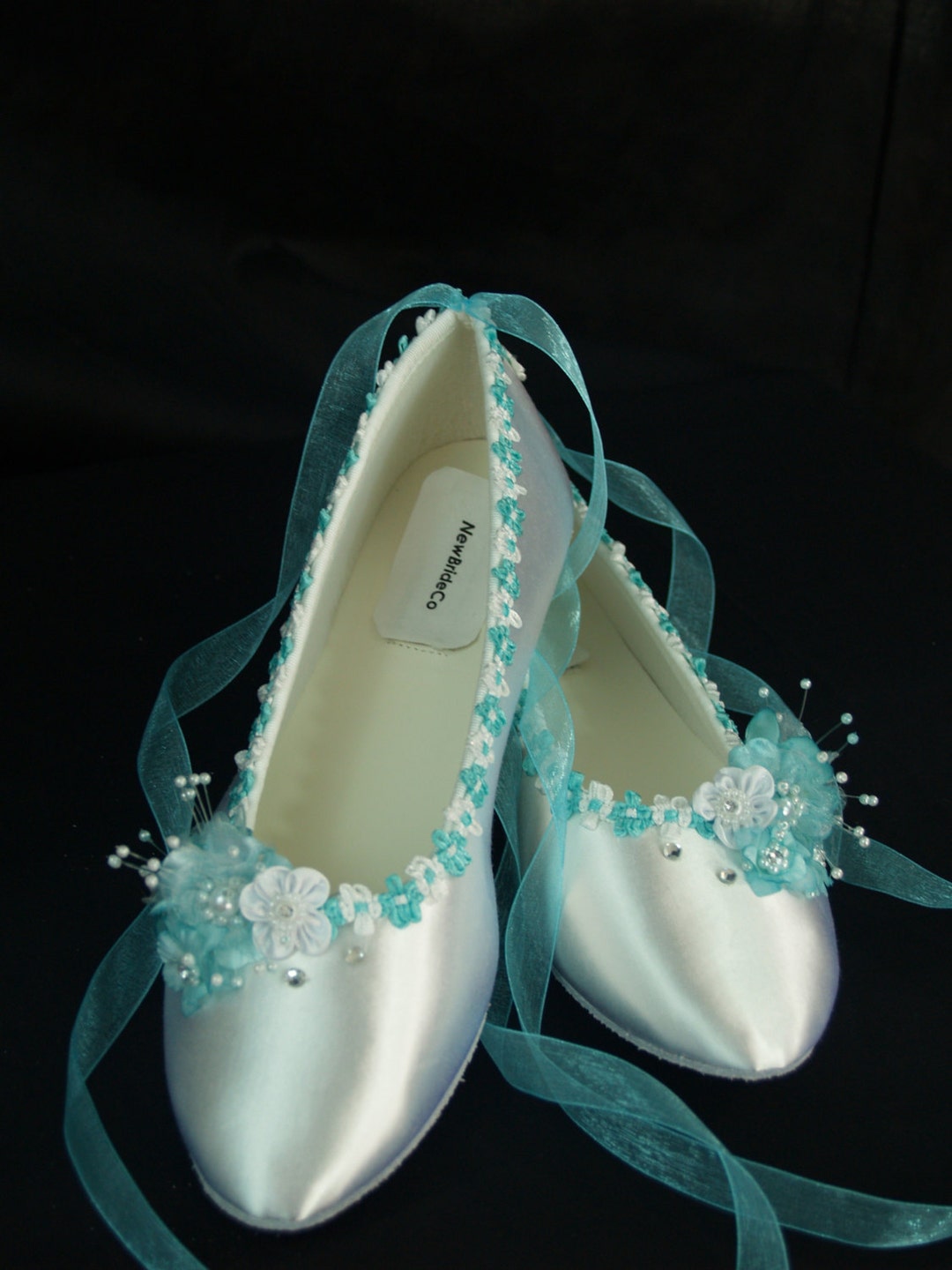 Flat Shoes Aqua Blue Trims on Ballet Style Slipper Aqua Blue - Etsy