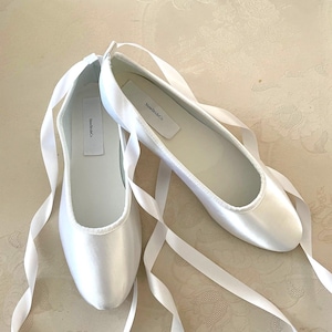 WHITE Satin Flats ballerina style with ankle strap laces Sheer or Satin,dyed satin flats ballerina style, Bride Satin slipper lace up ribbon