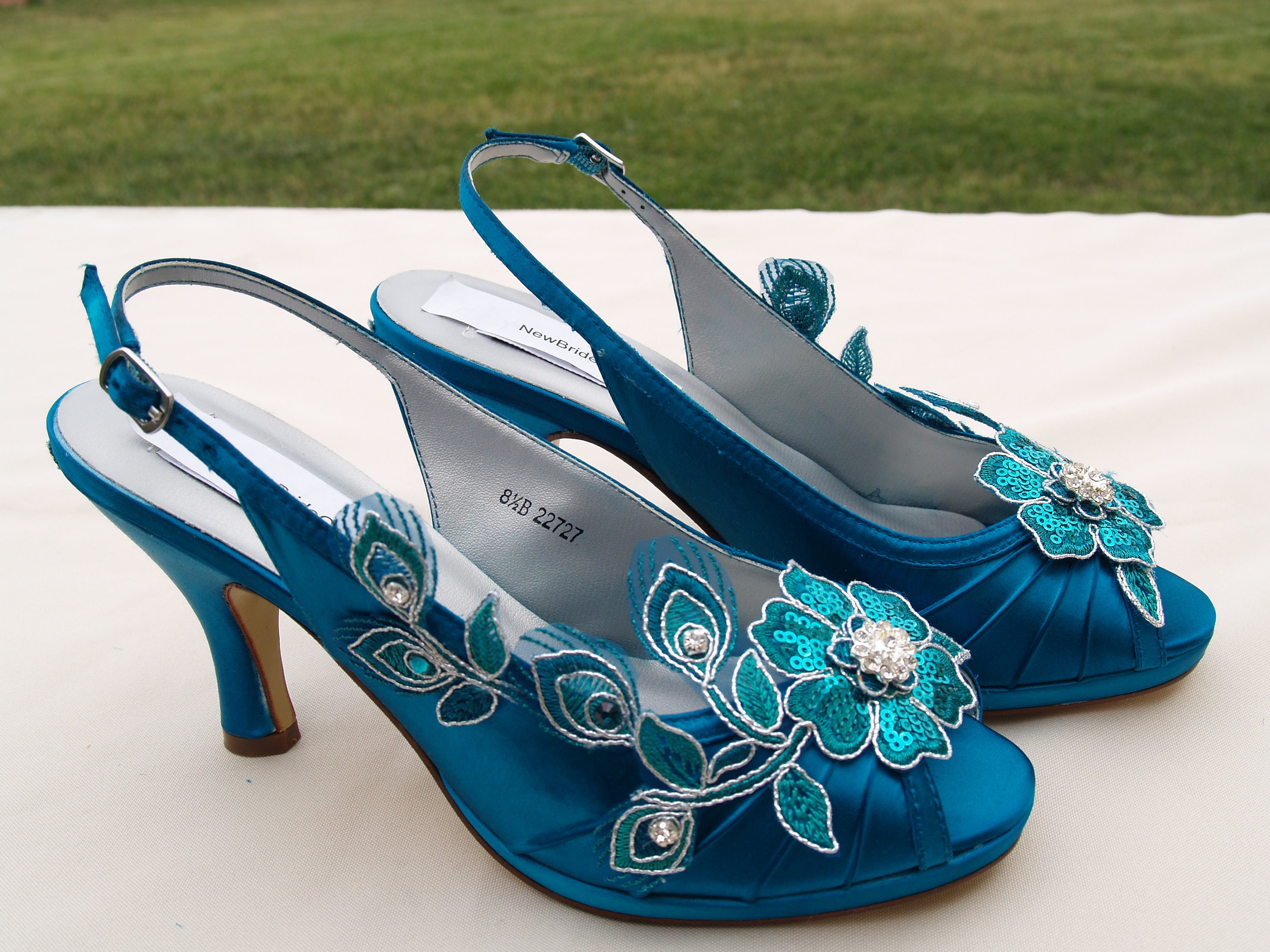 Teal Wedding Shoes PEACOCK Satin Heels ...