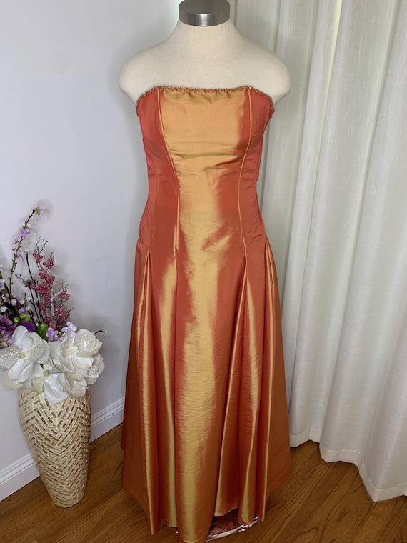 Vintage Copper Taffeta Gown: Beaded Strapless A-line Formal Dress - Etsy