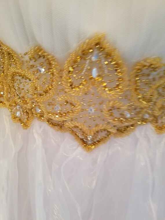 White short strapless dress gold beaded empire wa… - image 7