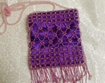 Purple beaded Purse with braided beading shoulder strap, Beautiful purple evening bag beaded, Prom purple beaded purse