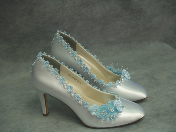 light blue satin heels