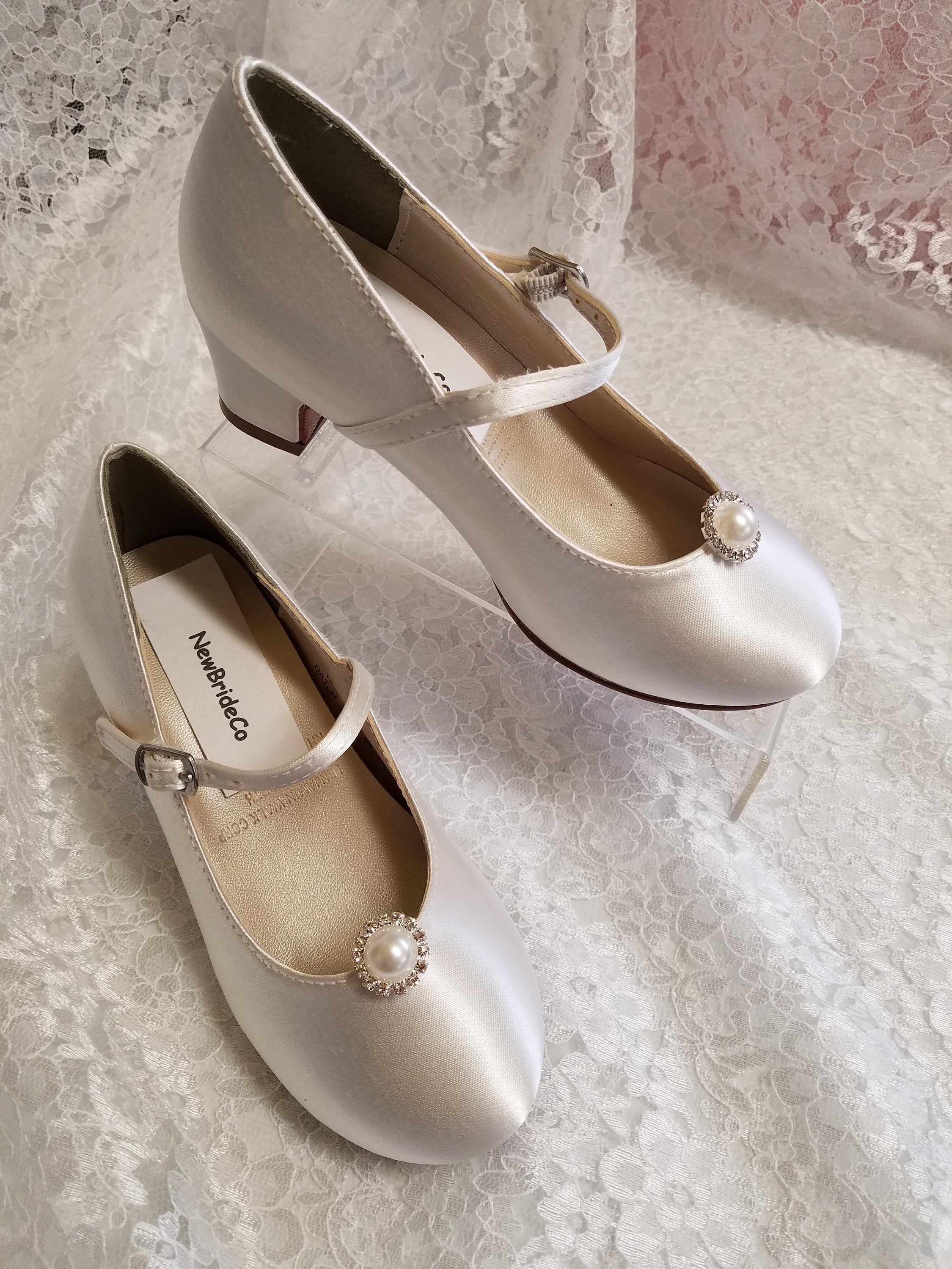 Girls Communion Shoes Crystals Pearls 