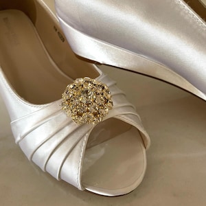 Wedding Wedge Shoes 1.5&quot; heel more colors, Bride white low wedge shoes,ivory low wedge shoes,wedge shoes different embellishment option,