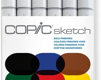COPIC Sketch Markers 6pc Set, NIB, Bold Primaries, Refillable Alcohol Markers, Made in Japan