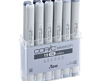 COPIC Sketch Markers 12pc Set, NIB, Cool Grey, Refillable Alcohol Markers, Made in Japan