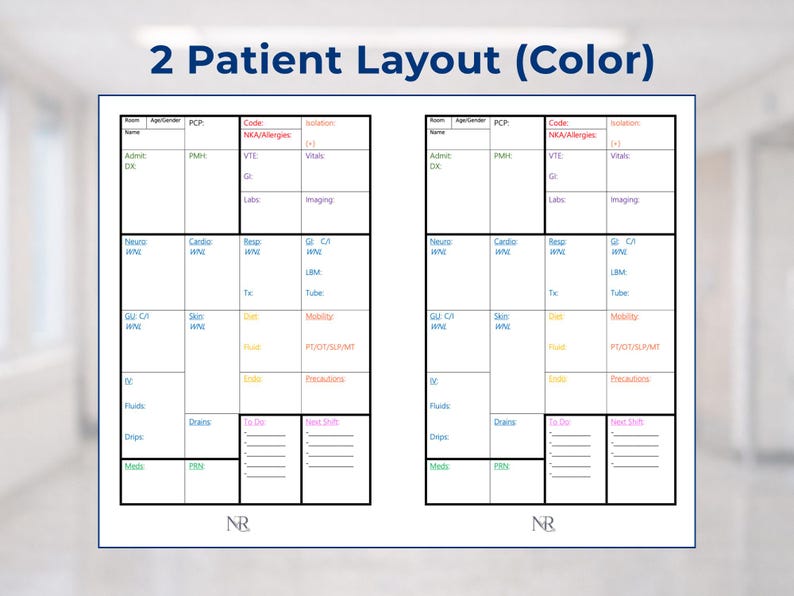 Nurse Task Layout Med Surg Nurse Bundle | Nursing Report Sheets | 1 & 2 Patient Layout - Etsy