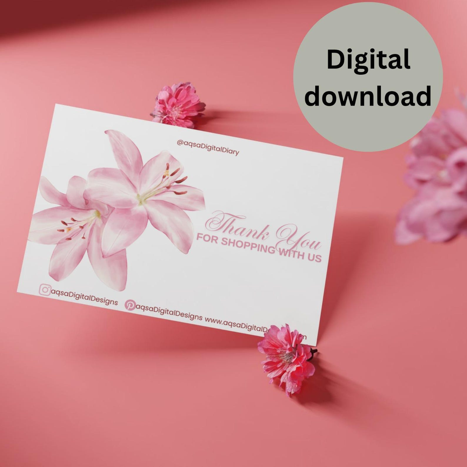Printable Thank You Card - Floral Flower Thank You Card for Her ...