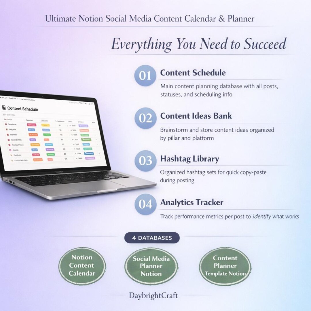 Social Media Content Calendar Notion Template - Content Planner for ...