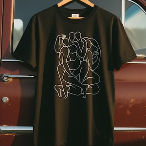 Queer Pride Shirt LGBT, Abstract Fine Line Art Graphic Tee 1970s Vintage Unisex Intimate Bodies Black Tshirt Alternative Aesthetics Clothing