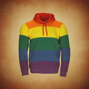 Unisex regnbågslucka - Färgglad HBTQ+ Pride-luvtröja - Jacka med livfulla horisontella ränder - Retro hippie-festivaloutfit