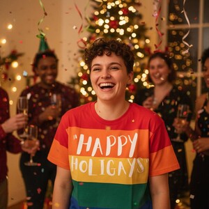 Glad jul regnbågsfärgad t-shirt HBTQ Pride julklapp för homosexuella lesbiska unik julklapp semesterstämning festlig t-shirt