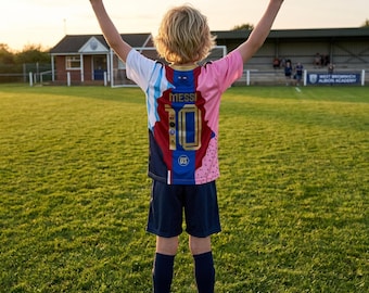 Kids Messi 10 Custom Soccer Jersey Set | Youth Patchwork Football Kit | Boys Sports Outfit |Boy Girl Birthday Gift For Young Fans