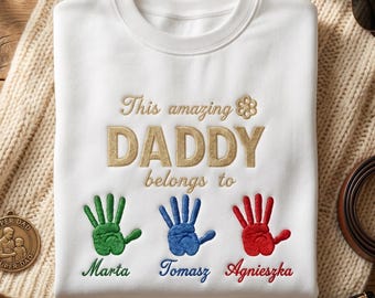 Personalized Daddy Sweatshirt, Custom Kids Handprint Crewneck, Father’s Day Gift from Kids with Names
