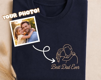 Personalized Photo Embroidered Sweatshirt, Best Dad Ever Crewneck, Custom Line Art Gift for Father’s Day
