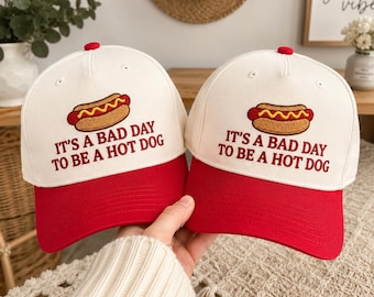 Hot Dog Embroidered Hat, Bad Day To Be A Hot Dog Cap, BBQ Cookout Baseball Hat, Summer Gift for Food Lover