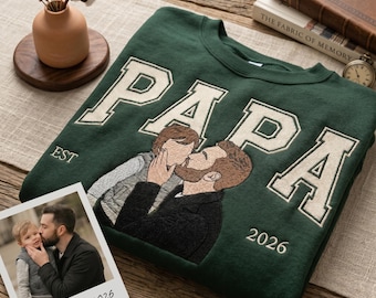 Embroidered Custom Dad Portrait Sweatshirt, Personalized Dad Photo Hoodie, Portrait From Photo Shirt, New Dad Gift
