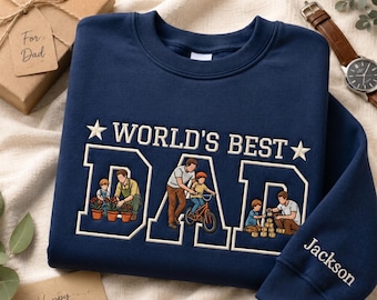 World’s Best Dad Embroidered Sweatshirt, Custom Dad Crewneck, Personalized Father’s Day Gift for Dad, Photo Letter Embroidery Sweater