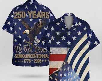 Camiseta de celebración del 250 aniversario de EE. UU., camisa hawaiana patriótica para hombre, atuendo de cumpleaños estadounidense.