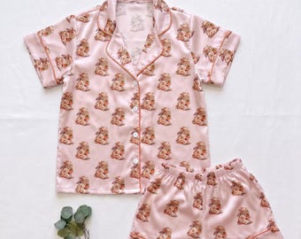 Pyjamaset met satijnen konijnenprint, korte damesnachtkleding, gezellige loungekleding