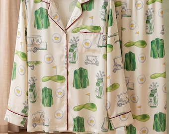 Pijama de satén de seda para mujer, ideal para amantes del golf. Pijama de manga larga con botones. Pijama para damas de honor. Regalo perfecto para ella.