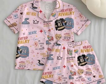 Satin Pajama Set | Hockey Romance, Enemies to Lovers Sleepwear (Short/Long Sleeve)