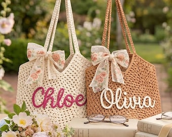 Personalized Engagement Beach Bag,Personalized Crochet Beach Tote Bag,Bridal Shower,Wedding Favor Gift,Bachellortee Gifts,Bachelorette Gifts