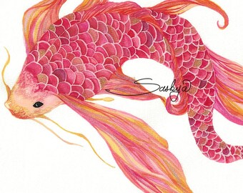 Watercolor Goldfish/Koi with shimmer and shine glitter