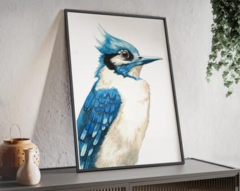 Blue Jay Watercolor Poster framed print | Wooden Frame