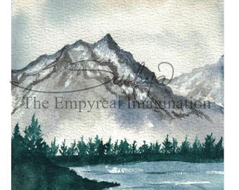 Pine Mountain Lake Watercolor Painting, Original Art, gift, present
