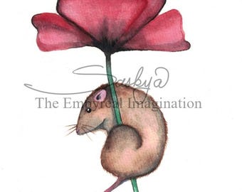Poppy Mouse Watercolor Painting, Original Art, Gift Present