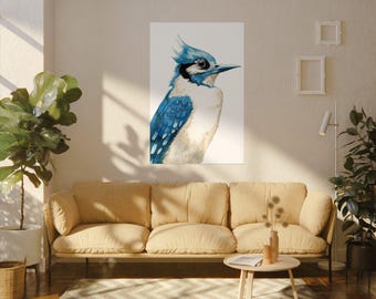 Blue Jay Watercolor Poster Poster | Textured Matte Bird Print