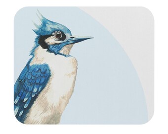 Blue Jay Illustration Mouse Pad | Watercolor Bird Desk Mat