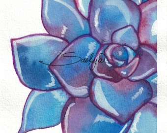 Sweet Purple Succulent Watercolor painting, gift, present