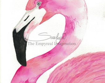 Pink Flamingo Watercolor painting, original art, gift, present