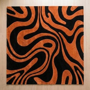Tappeto moderno astratto, con motivo ondulato nero e arancione bruciato, tappeto minimalista per soggiorno, decorazione contemporanea per pavimenti, tappeto morbido e soffice immagine 5