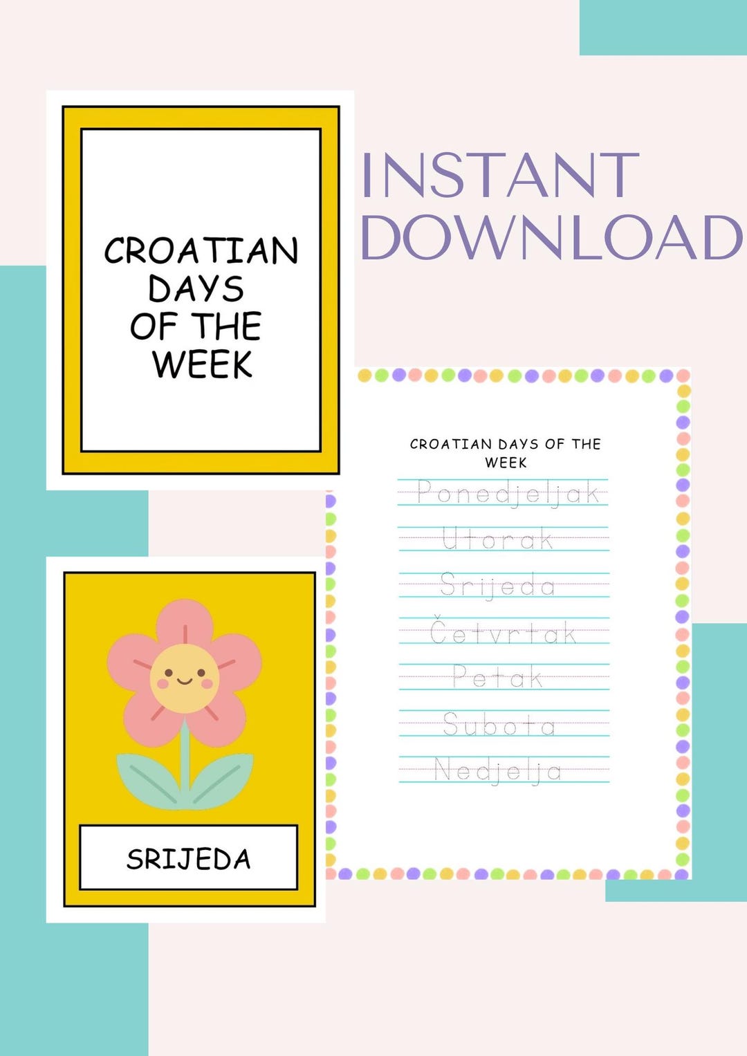 Croatian Days of the Week Printable Set | Flash Cards + Worksheet - Etsy