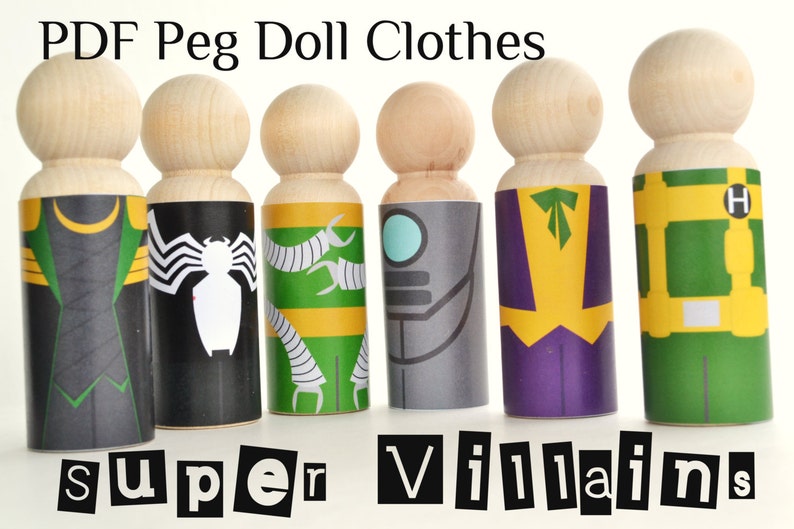 PDF Printable Peg People Super Villain Clothes image 1
