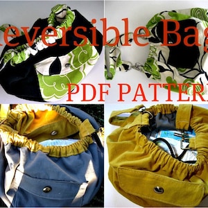 INSTANT DOWNLOAD Reversible Bag PDF Sewing Pattern and Picture Tutorial - slouchy, hobo style