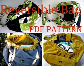 INSTANT DOWNLOAD Reversible Bag PDF Sewing Pattern and Picture Tutorial - slouchy, hobo style