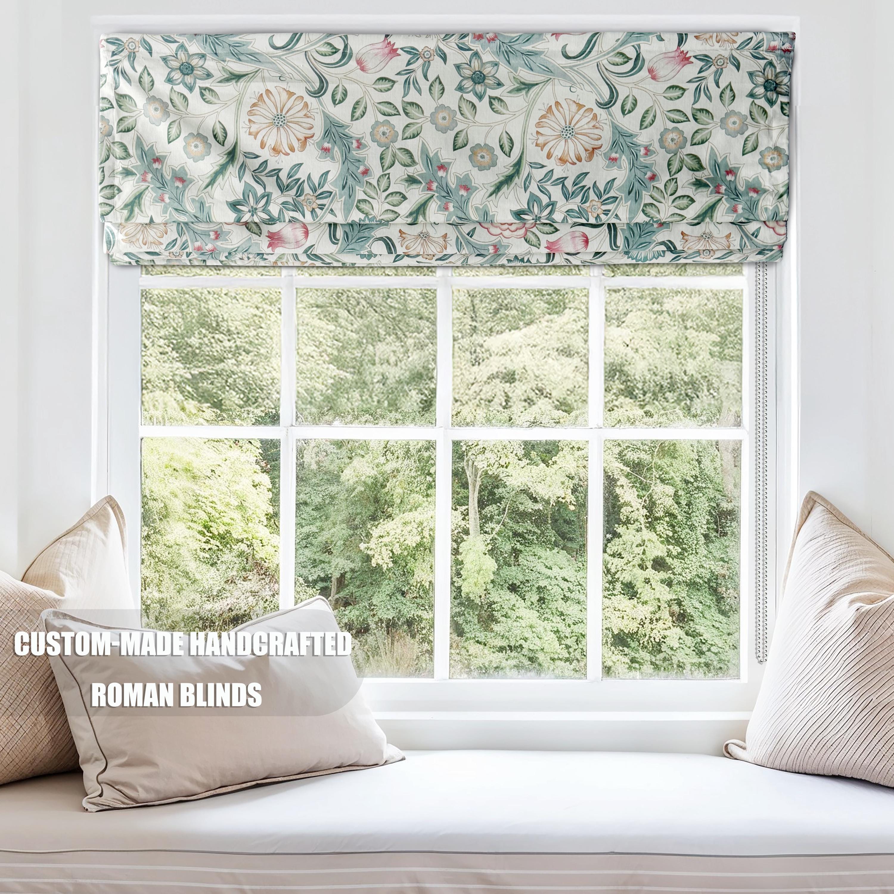 Custom Ivory Floral Cotton Roman Shade, Drawstring System, Window Blind ...
