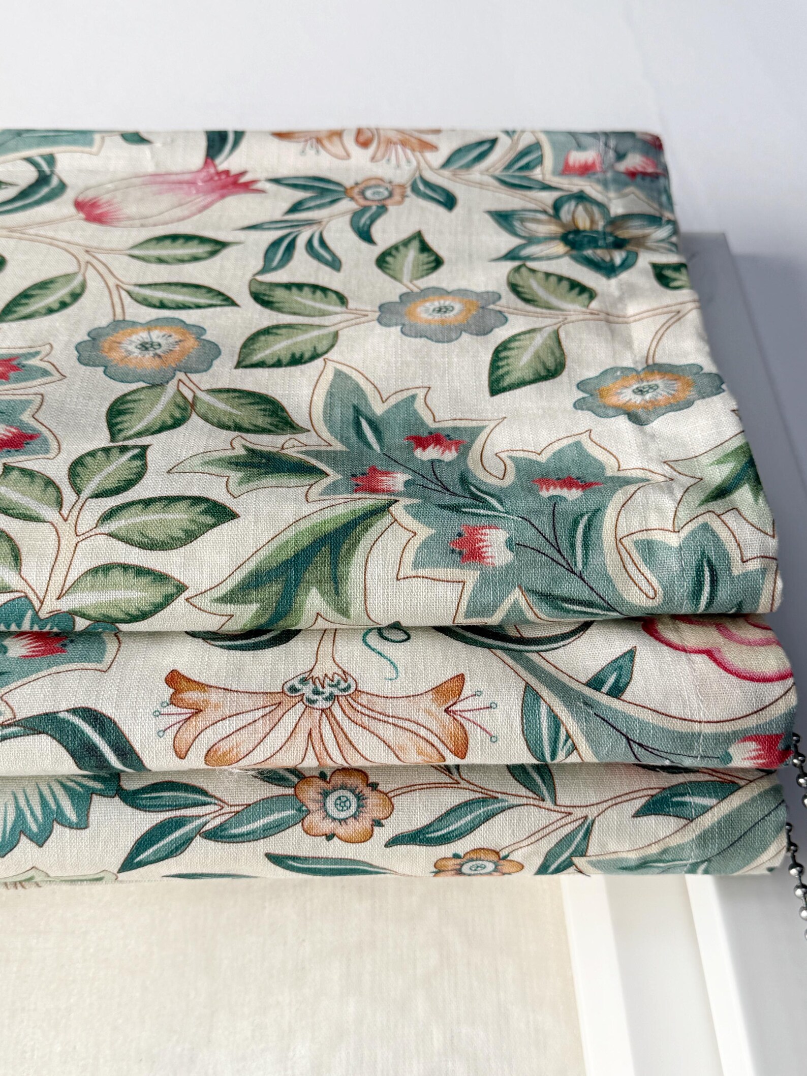 Custom Ivory Floral Cotton Roman Shade, Drawstring System, Window Blind ...
