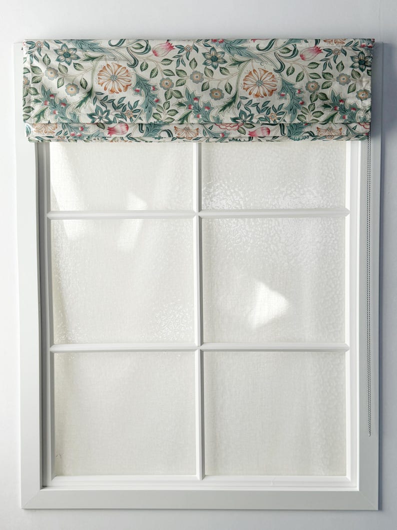 Shade Drawstring Loop Custom Ivory Floral Cotton Roman Shade, Drawstring System, Window Blind ...