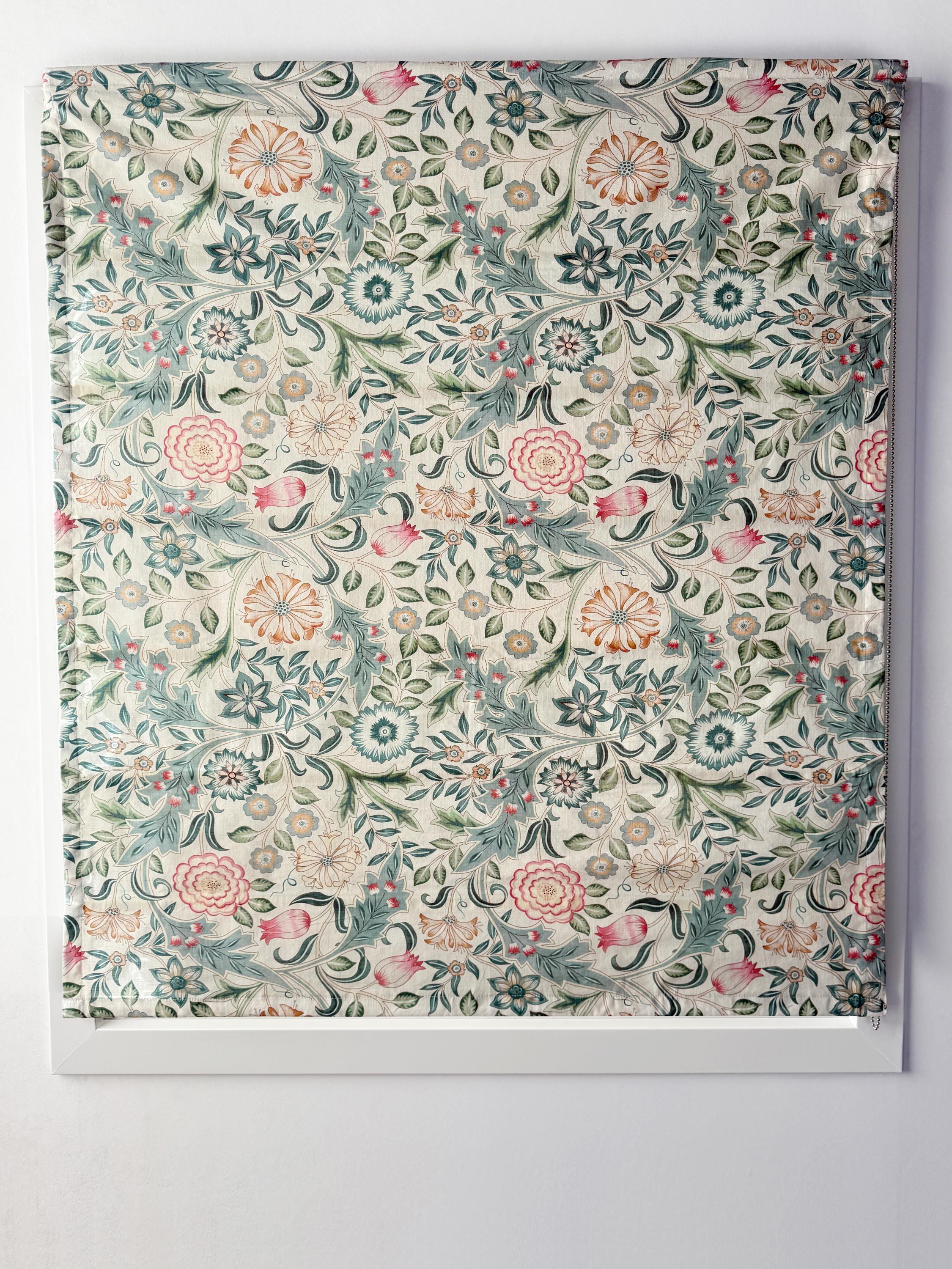 Custom Ivory Floral Cotton Roman Shade, Drawstring System, Window Blind ...