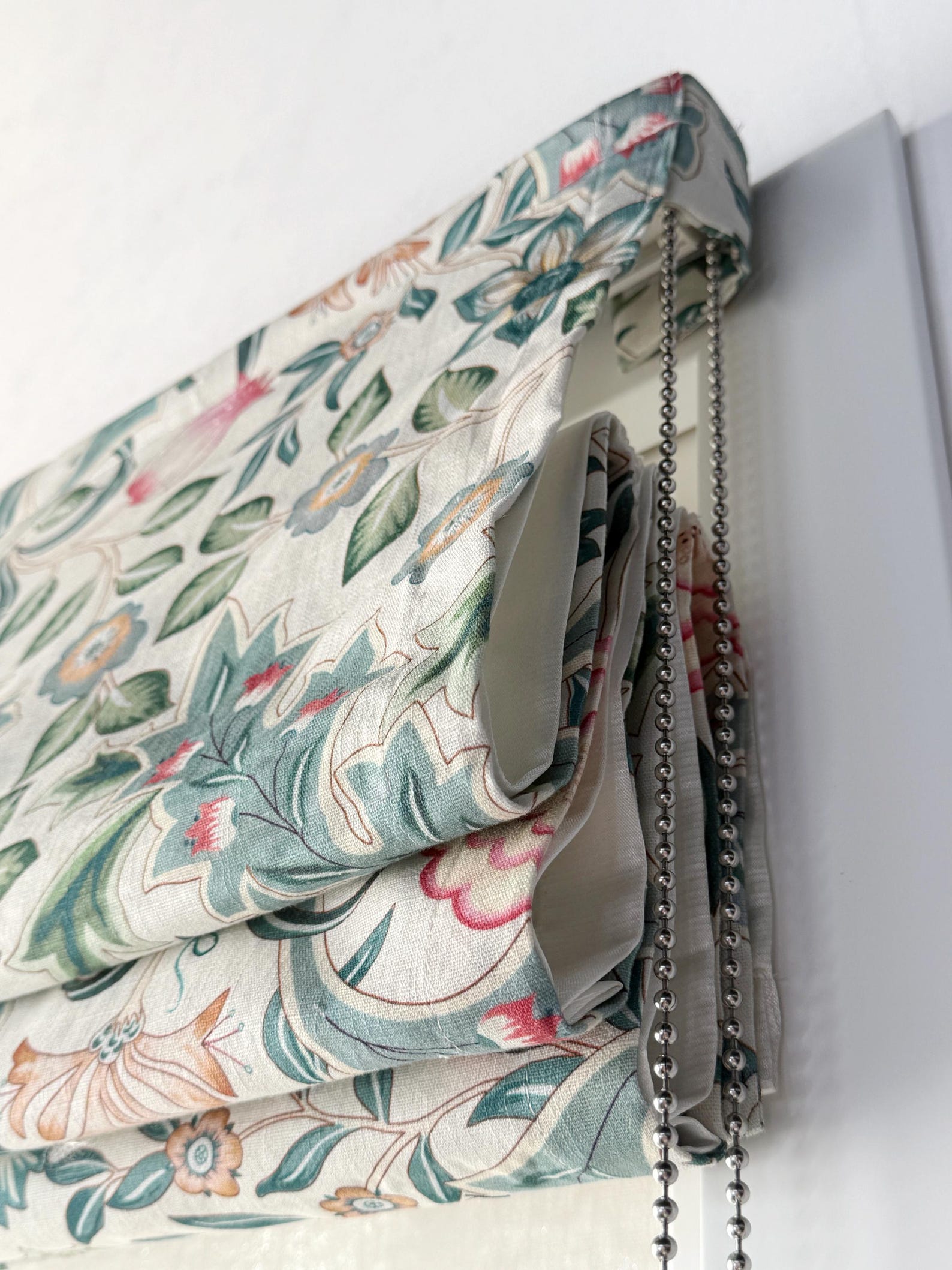 Custom Ivory Floral Cotton Roman Shade, Drawstring System, Window Blind ...
