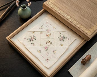 Handkerchief Set of 6, Handmade Embroidered Cotton Handkerchiefs, Vintage Colorful Floral Design, Eco-Friendly Gift for Daily Use
