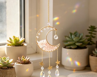 Campanelli a vento rosa con cristalli che catturano l'amore, acchiappasole, regalo per la festa della mamma, raccoglitore di energia, ornamento per finestra, regalo di compleanno, regalo di Natale