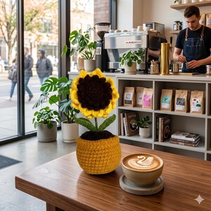 Handmade Crochet Sunflower in Pot | Eternal Yarn Flower Desk Decor, Positive Sun Gift for Her, Cute Graduation Gift, Aesthetic Home Office